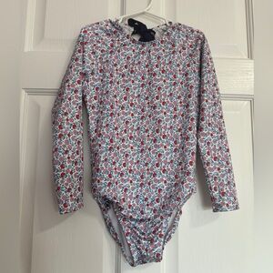 girls red white and blue floral one piece rash guard - minnow swim